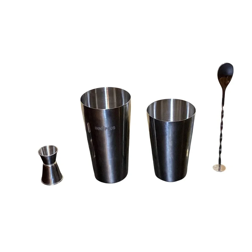Innoflus Boston Cocktail Shaker Set Silver Stainless Steel 4pc Good Condition